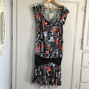 DIANE Von FURSTENBERG Drop Waist Silk Blend Geometric Print Dress size 2